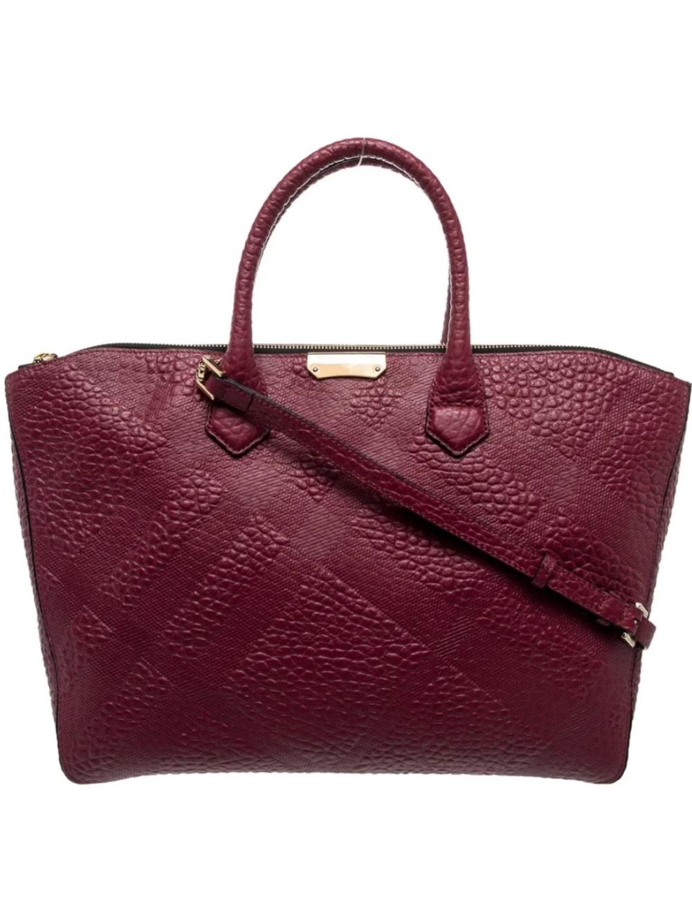 Burberry London Grainy Leather Check Medium Dewsbury Tote Bag Dark Plum NWOT - Picture 6 of 11